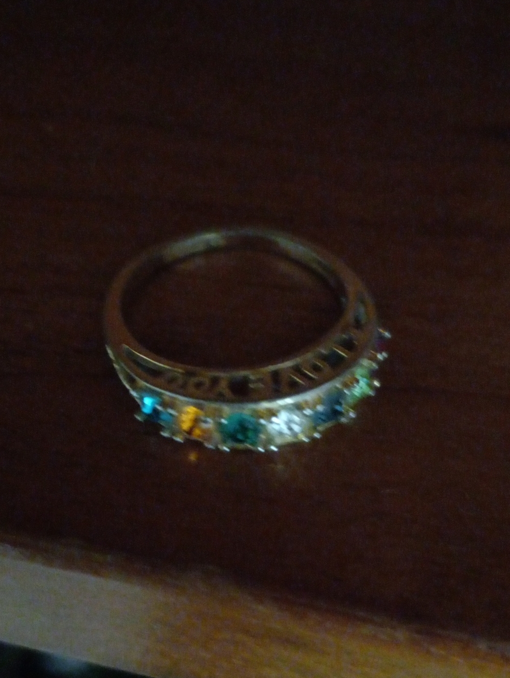 Vintage Gold Tone "I Love You" Multi-Gemstone Family Birthstone Band Ring